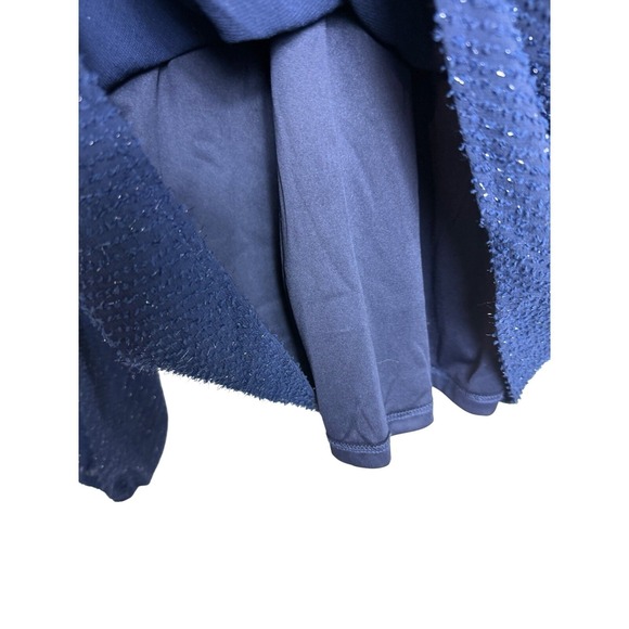 NINE WEST Sparkly Blue High Collared Top Large Long Sleeves Lined Keyhole - Picture 6 of 8